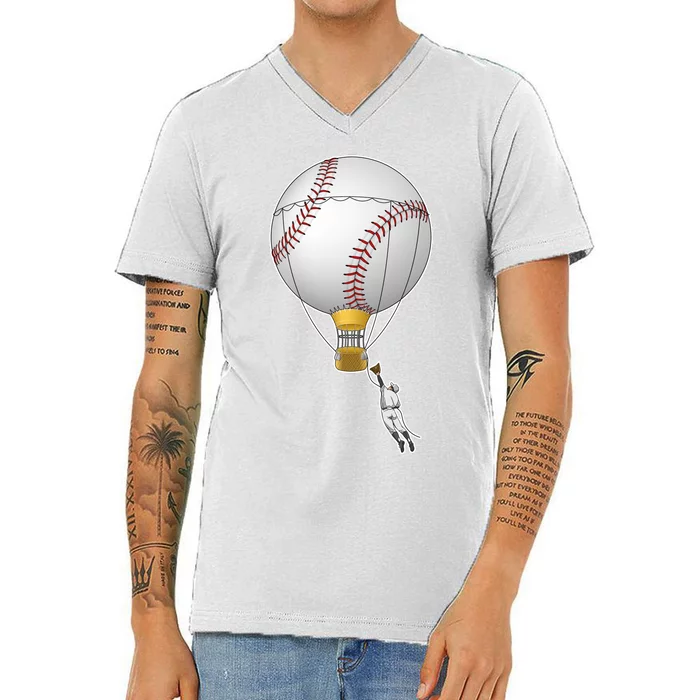 Funny Baseball Hot Air Balloon Baseball Catcher V-Neck T-Shirt