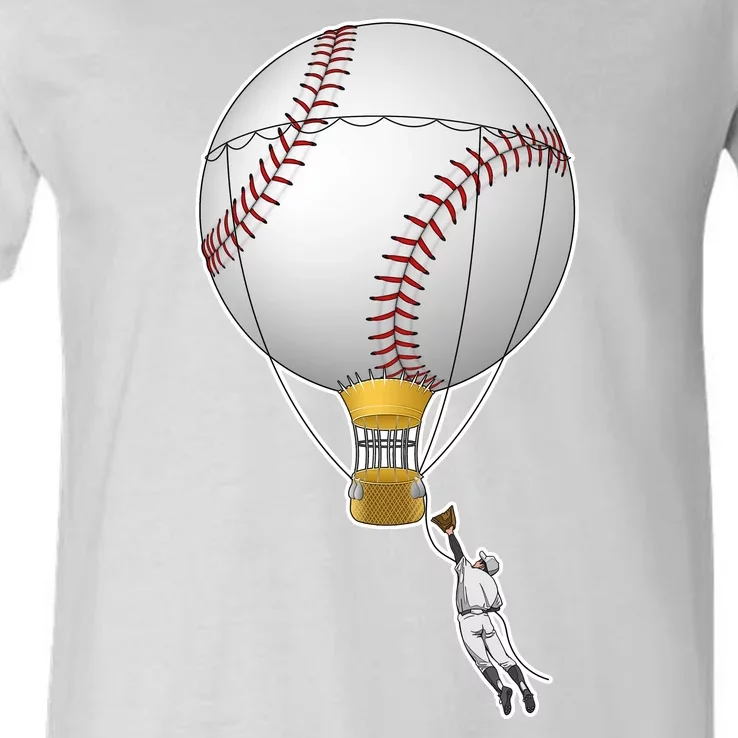 Funny Baseball Hot Air Balloon Baseball Catcher V-Neck T-Shirt