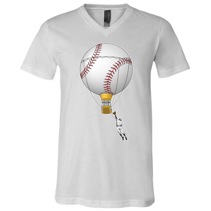 Funny Baseball Hot Air Balloon Baseball Catcher V-Neck T-Shirt