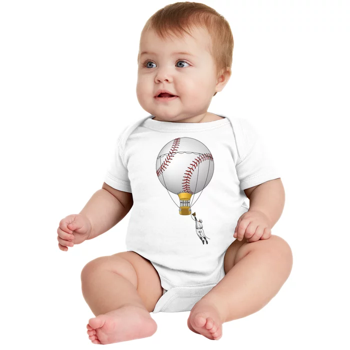 Funny Baseball Hot Air Balloon Baseball Catcher Baby Bodysuit