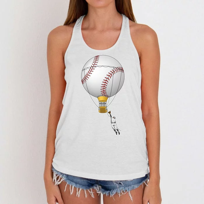 Funny Baseball Hot Air Balloon Baseball Catcher Women's Knotted Racerback Tank