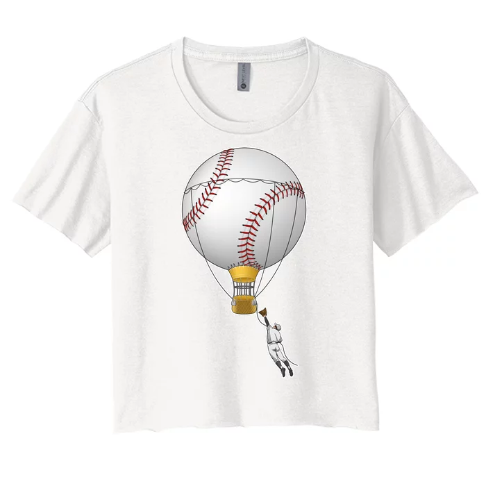 Funny Baseball Hot Air Balloon Baseball Catcher Women's Crop Top Tee