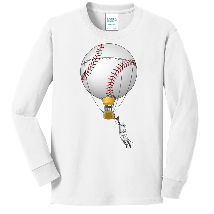 Funny Baseball Hot Air Balloon Baseball Catcher Kids Long Sleeve Shirt