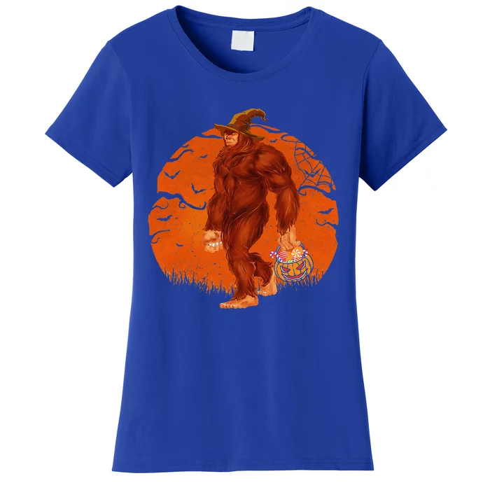 Funny Bigfoot Halloween Trick Or Treat Pumpkin Graphic Women's T-Shirt