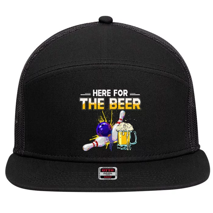 Funny Bowling Hobby Here For The Beer Drinking Novelty Gifts 7 Panel Mesh Trucker Snapback Hat