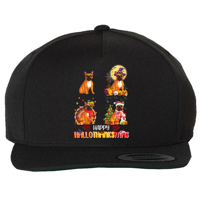 French Bulldog Halloween Thanksgiving Xmas Hallothanksmas Great Gift Wool Snapback Cap