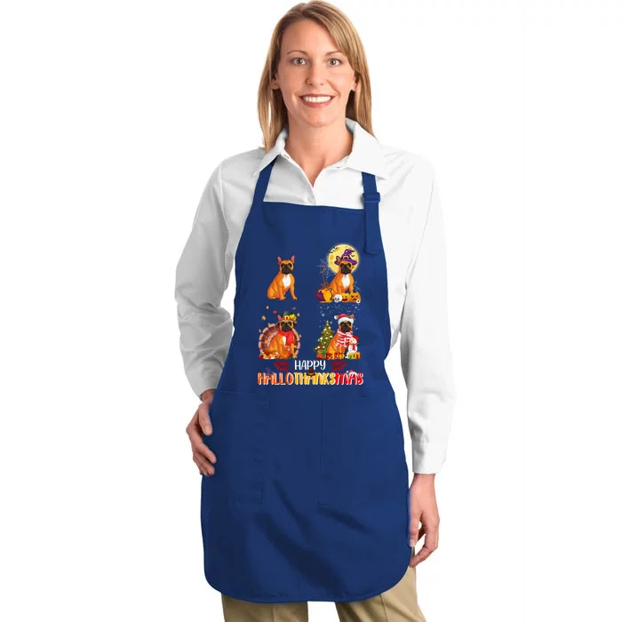 French Bulldog Halloween Thanksgiving Xmas Hallothanksmas Great Gift Full-Length Apron With Pocket