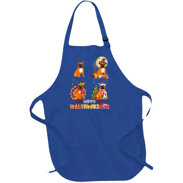 French Bulldog Halloween Thanksgiving Xmas Hallothanksmas Great Gift Full-Length Apron With Pocket