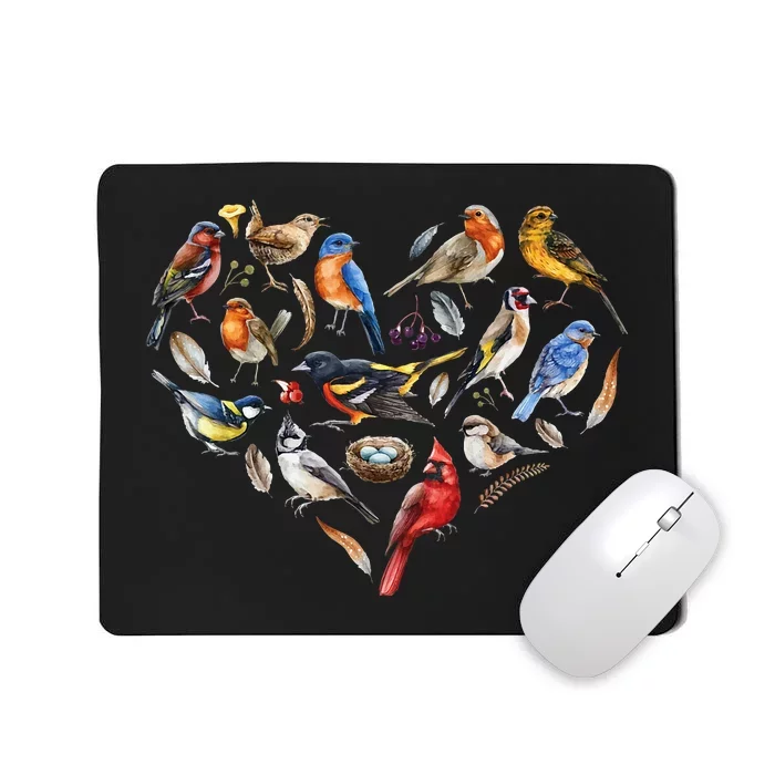 Forest Bird Heart Watching Cardinal Goldfinch Wren Chickadee Mousepad