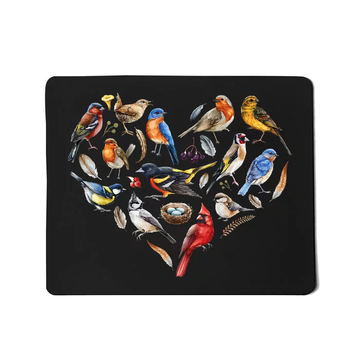 Forest Bird Heart Watching Cardinal Goldfinch Wren Chickadee Mousepad