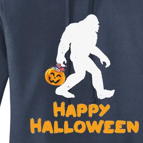 Funny Bigfoot Holding Pumpkin Family Happy Halloween Costume Women's Pullover Hoodie