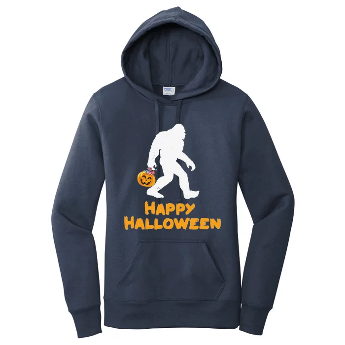 Funny Bigfoot Holding Pumpkin Family Happy Halloween Costume Women's Pullover Hoodie