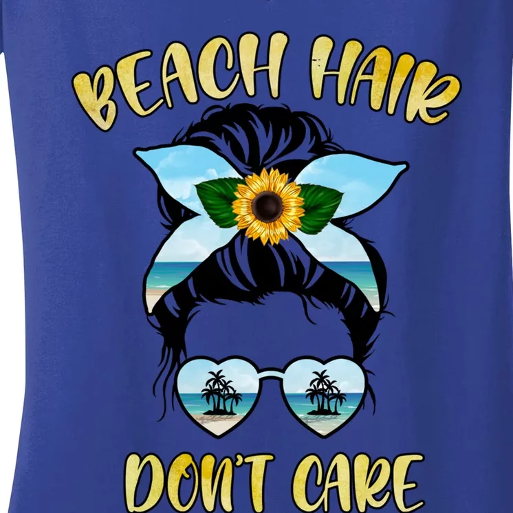 Funny Beach Hair Messy Bun Life Summer Vibes Family Vacation Gift Women's V-Neck T-Shirt