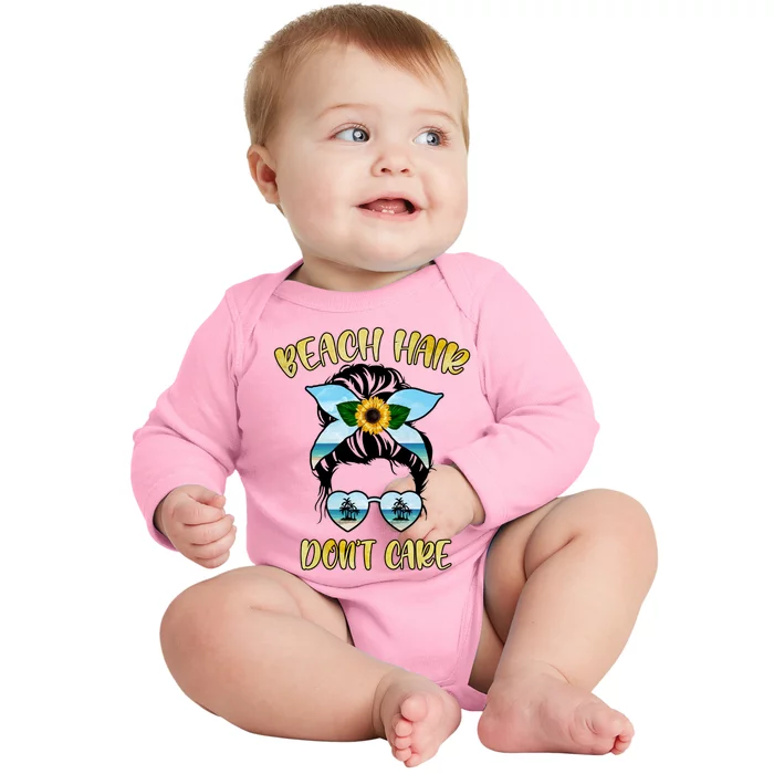 Funny Beach Hair Messy Bun Life Summer Vibes Family Vacation Gift Baby Long Sleeve Bodysuit