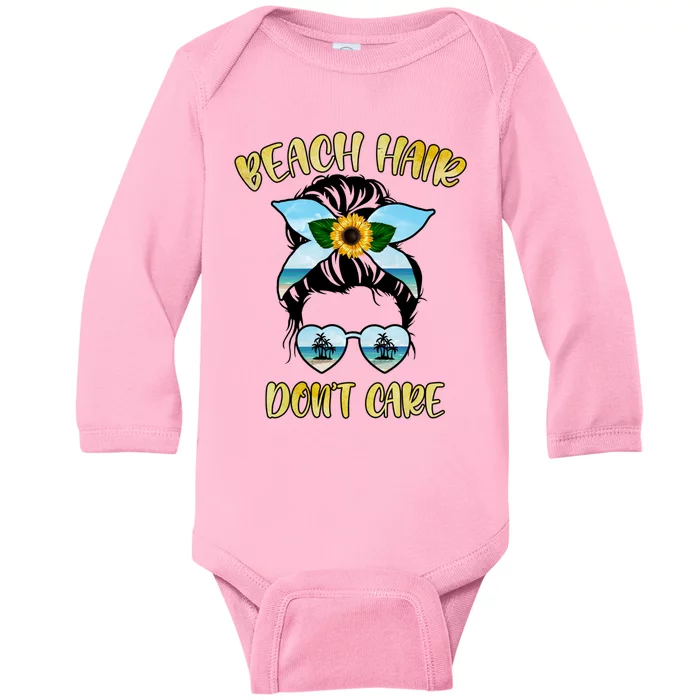 Funny Beach Hair Messy Bun Life Summer Vibes Family Vacation Gift Baby Long Sleeve Bodysuit