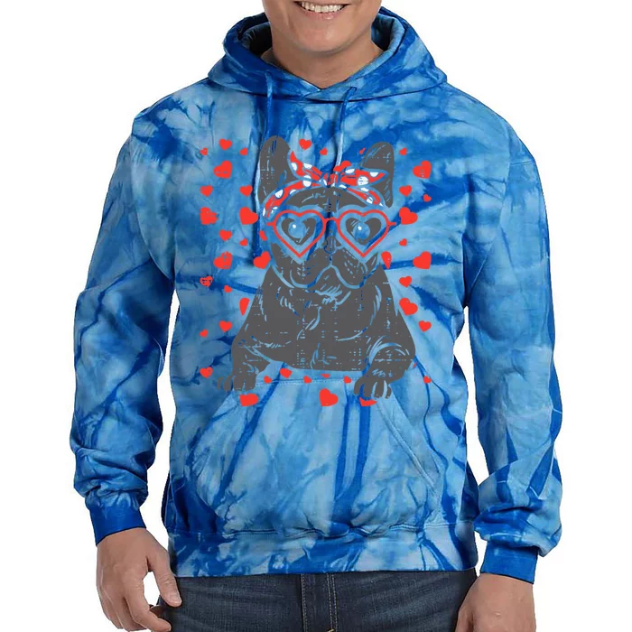 French Bulldog Heart Glasses Valentine Day Frenchie Dog Cute Gift Tie Dye Hoodie