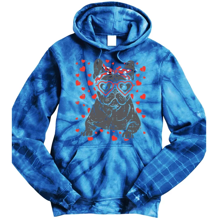 French Bulldog Heart Glasses Valentine Day Frenchie Dog Cute Gift Tie Dye Hoodie