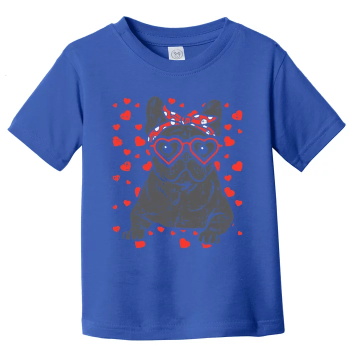 French Bulldog Heart Glasses Valentine Day Frenchie Dog Cute Gift Toddler T-Shirt