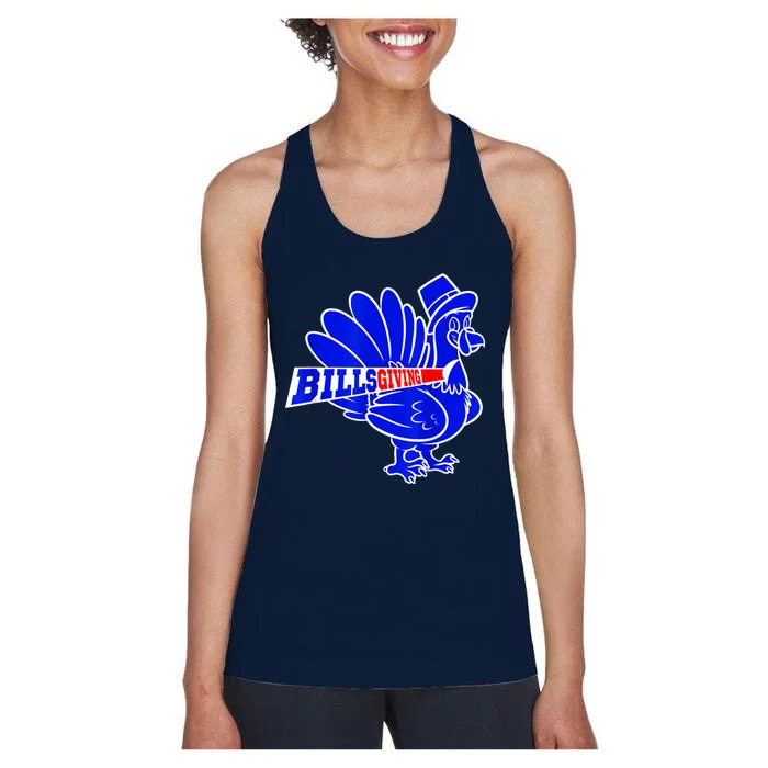 Funny BillsGiving Happy Thanksgiving Football Women's Racerback Tank