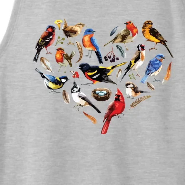 Forest Bird Heart Watching Cardinal Goldfinch Wren Chickadee Ladies Tri-Blend Wicking Tank