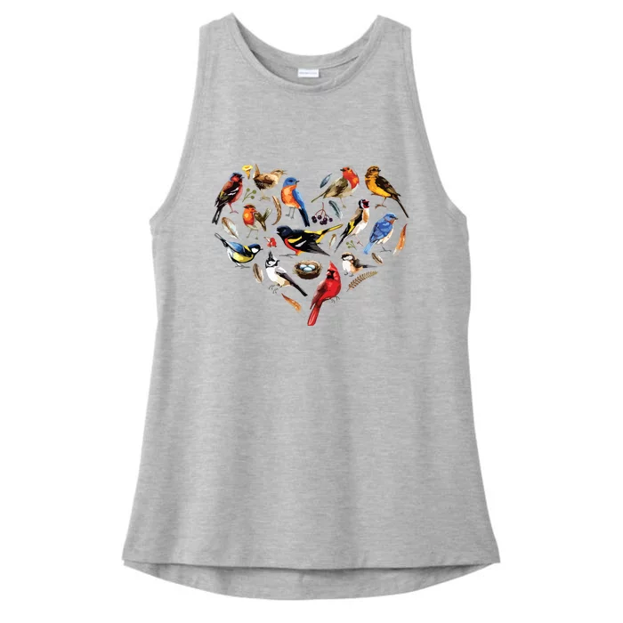 Forest Bird Heart Watching Cardinal Goldfinch Wren Chickadee Ladies Tri-Blend Wicking Tank