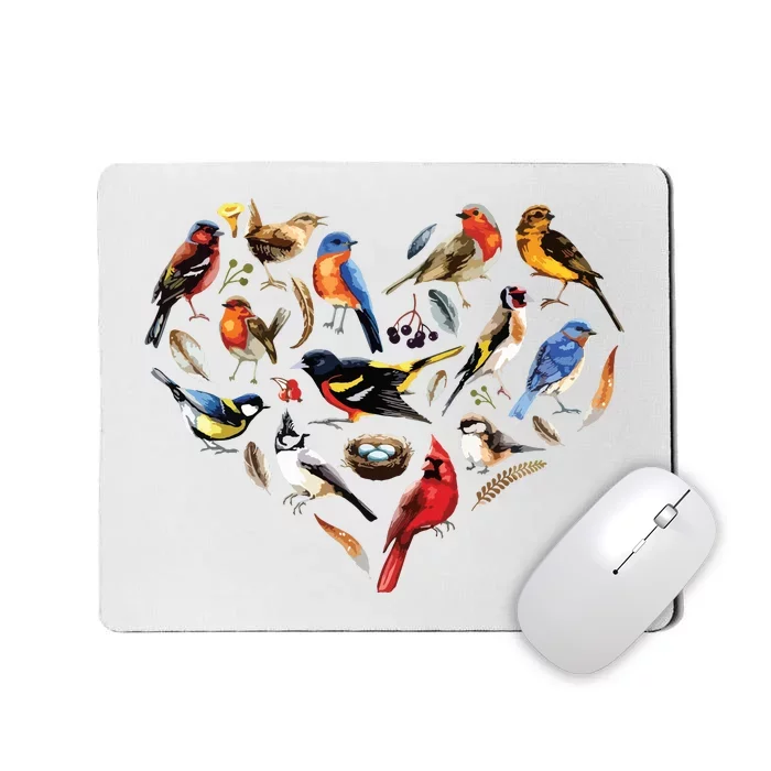 Forest Bird Heart Watching Cardinal Goldfinch Wren Chickadee Mousepad