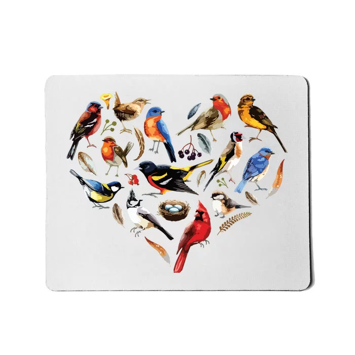 Forest Bird Heart Watching Cardinal Goldfinch Wren Chickadee Mousepad