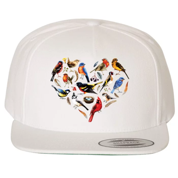 Forest Bird Heart Watching Cardinal Goldfinch Wren Chickadee Wool Snapback Cap