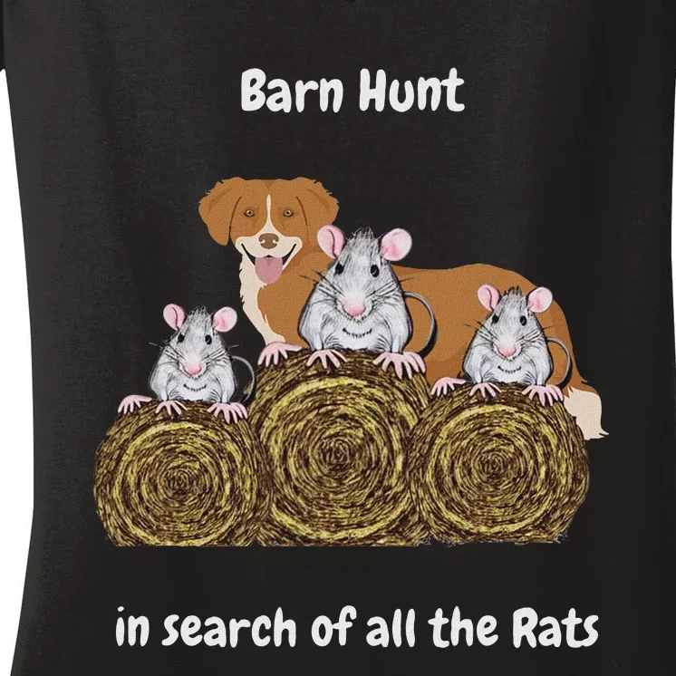 Funny Barn Hunt In Search Of Rats With A Ns Toller Dog Women's V-Neck T-Shirt