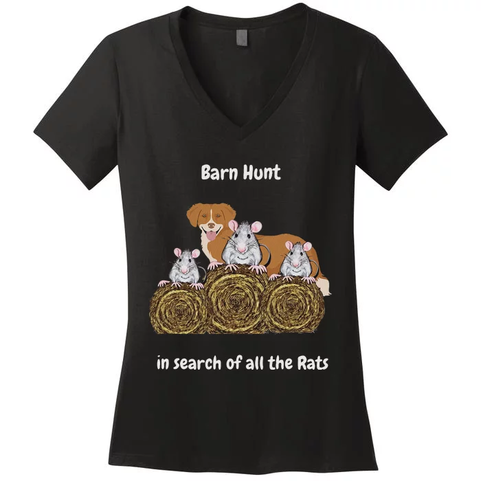 Funny Barn Hunt In Search Of Rats With A Ns Toller Dog Women's V-Neck T-Shirt