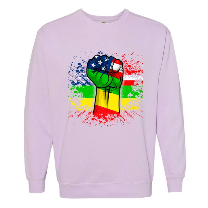 Fist Black History Month Juneteenth American Flag Great Gift Garment-Dyed Sweatshirt