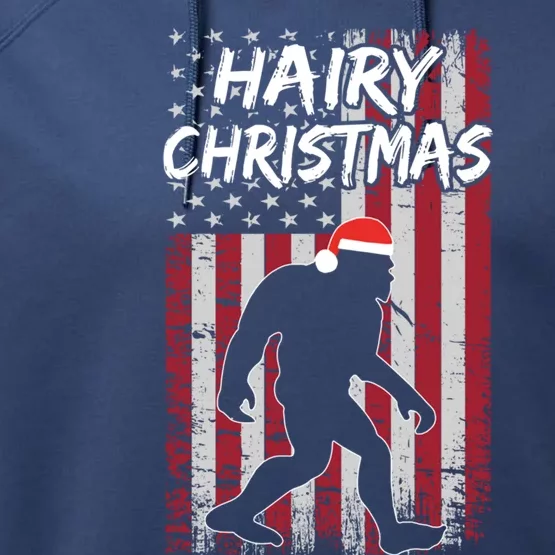 Funny Bigfoot Hairy Christmas Usa American Flag Patriotic Gift Performance Fleece Hoodie