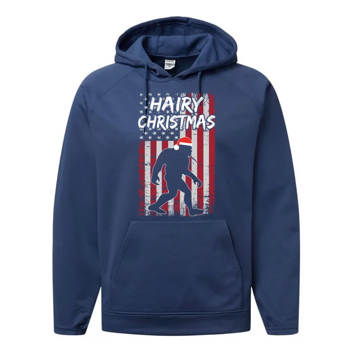 Funny Bigfoot Hairy Christmas Usa American Flag Patriotic Gift Performance Fleece Hoodie