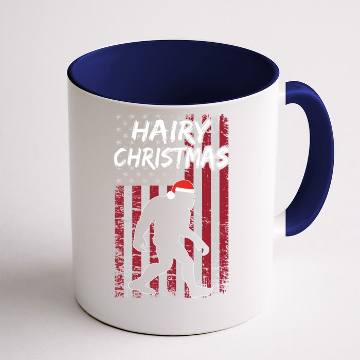 Funny Bigfoot Hairy Christmas Usa American Flag Patriotic Gift Front & Back Coffee Mug