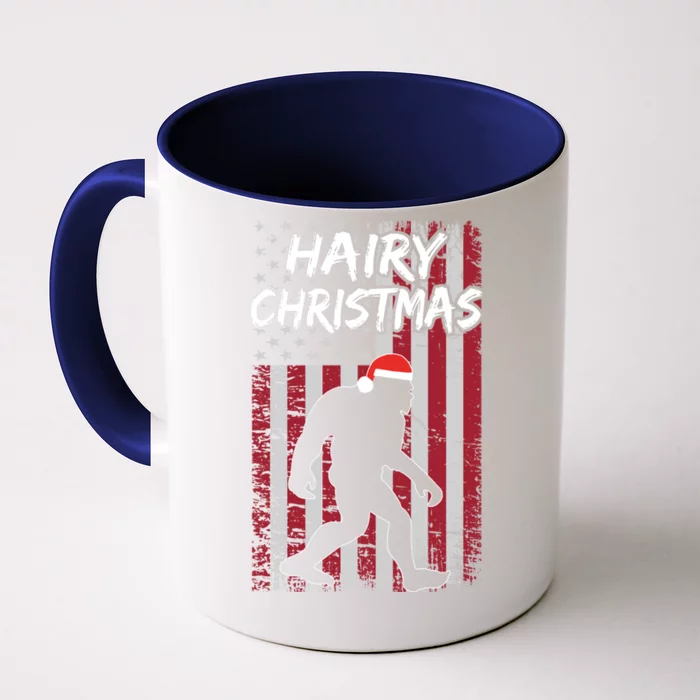 Funny Bigfoot Hairy Christmas Usa American Flag Patriotic Gift Front & Back Coffee Mug