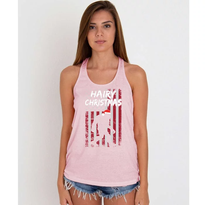 Funny Bigfoot Hairy Christmas Usa American Flag Patriotic Gift Women's Knotted Racerback Tank