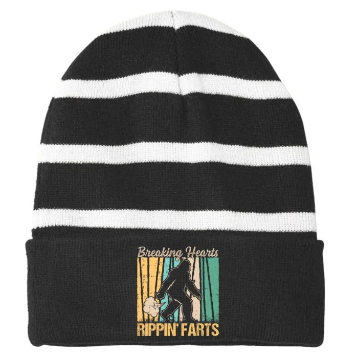 Funny Breaking Hearts Ripping Farts Sasquatch Bigfoot Striped Beanie with Solid Band