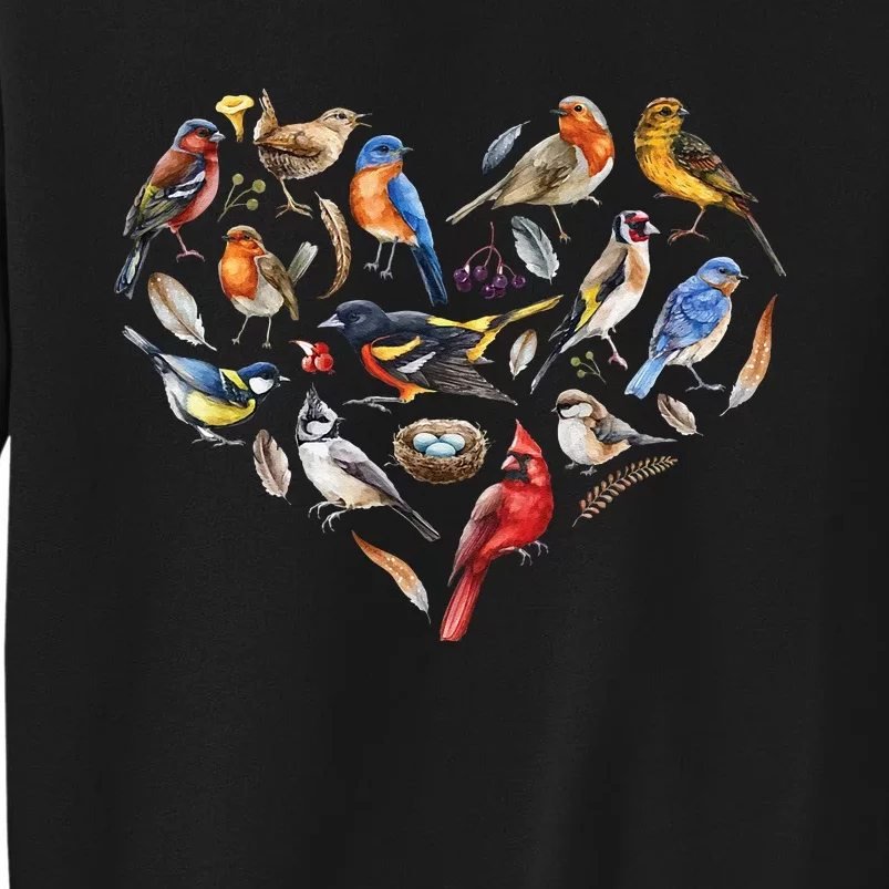 Forest Bird Heart Watching Cardinal Goldfinch Wren Chickadee Tall Sweatshirt