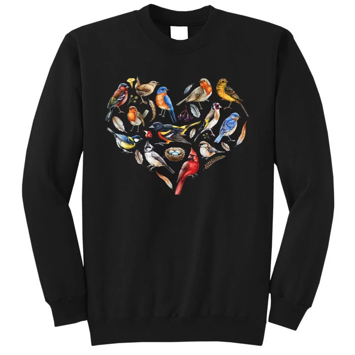 Forest Bird Heart Watching Cardinal Goldfinch Wren Chickadee Tall Sweatshirt