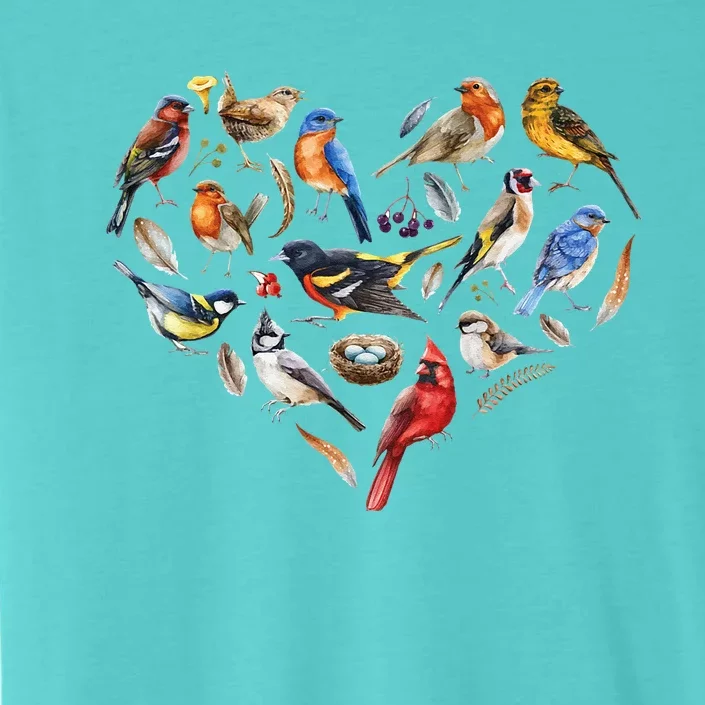 Forest Bird Heart Watching Cardinal Goldfinch Wren Chickadee ChromaSoft Performance T-Shirt