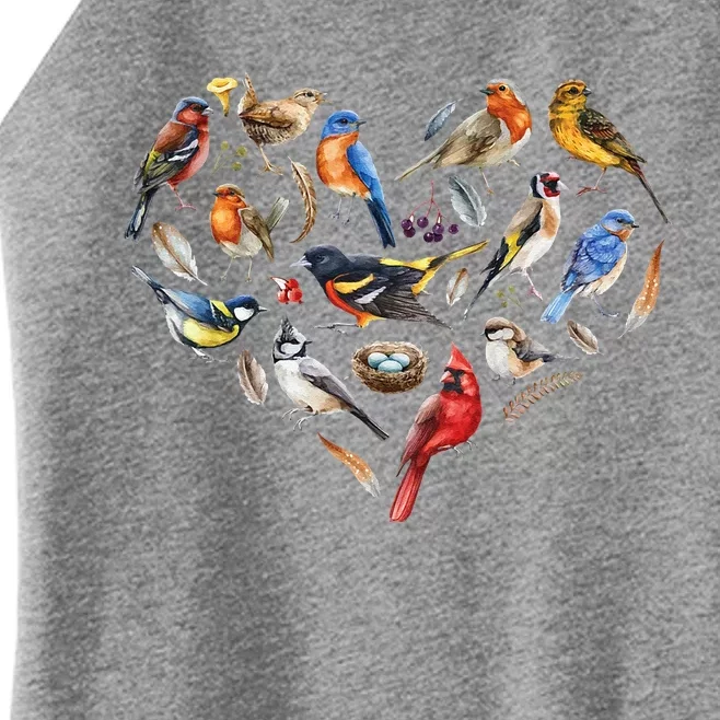 Forest Bird Heart Watching Cardinal Goldfinch Wren Chickadee Women’s Perfect Tri Rocker Tank