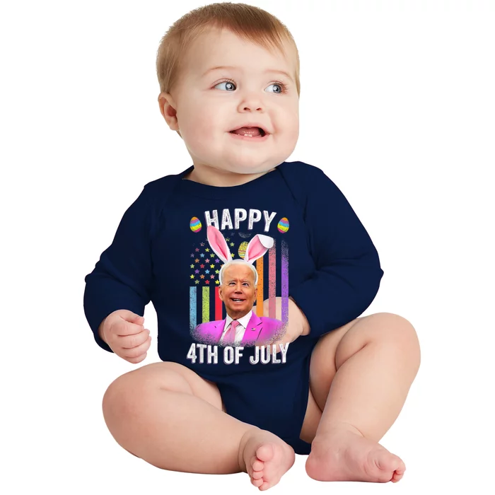 Funny Biden Happy 4th Of July Confused Easter Biden Bunny Baby Long Sleeve Bodysuit