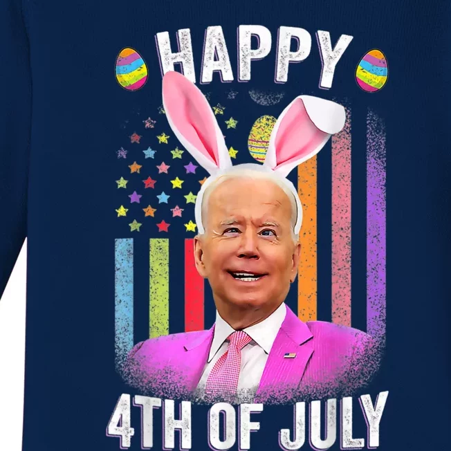 Funny Biden Happy 4th Of July Confused Easter Biden Bunny Baby Long Sleeve Bodysuit