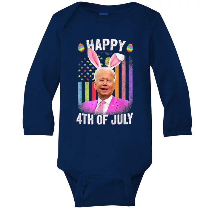 Funny Biden Happy 4th Of July Confused Easter Biden Bunny Baby Long Sleeve Bodysuit