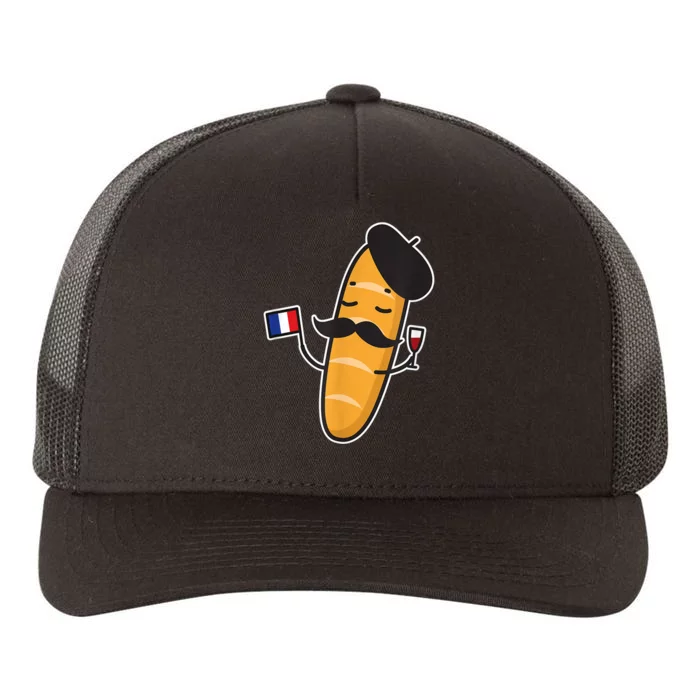 French Baguette Holding A French Flag And Wine Glass Yupoong Adult 5-Panel Trucker Hat