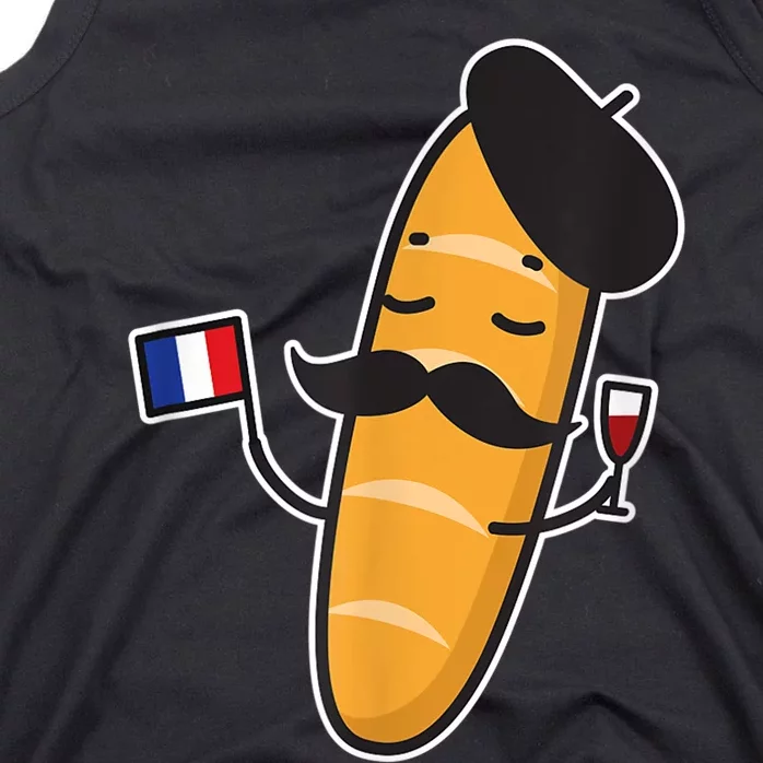 French Baguette Holding A French Flag And Wine Glass Tank Top