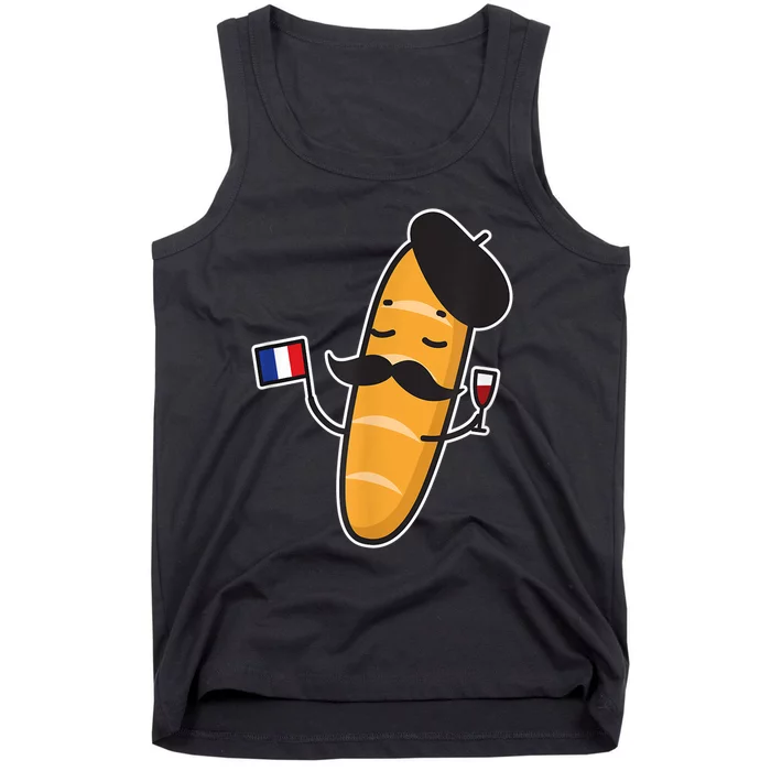 French Baguette Holding A French Flag And Wine Glass Tank Top