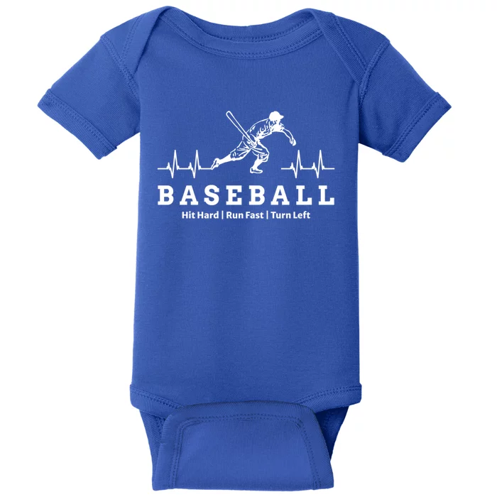 Funny Baseball Heartbeat Hit Hard Run Fast Turn Left Gift Baby Bodysuit