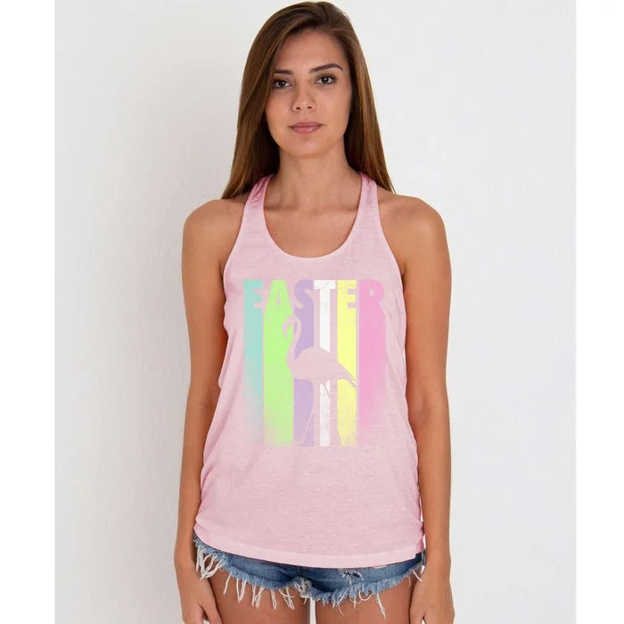 Flamingo Bird Happy Easter Cute Funny Spring Fun Holiday Gift Women's Knotted Racerback Tank