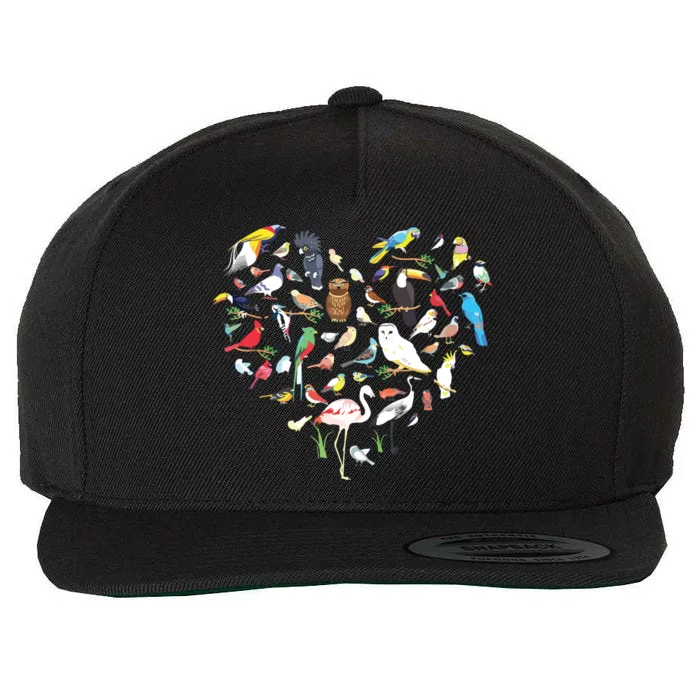 Forest Bird Heart Watching Cardinal Goldfinch Wren Chickadee Wool Snapback Cap